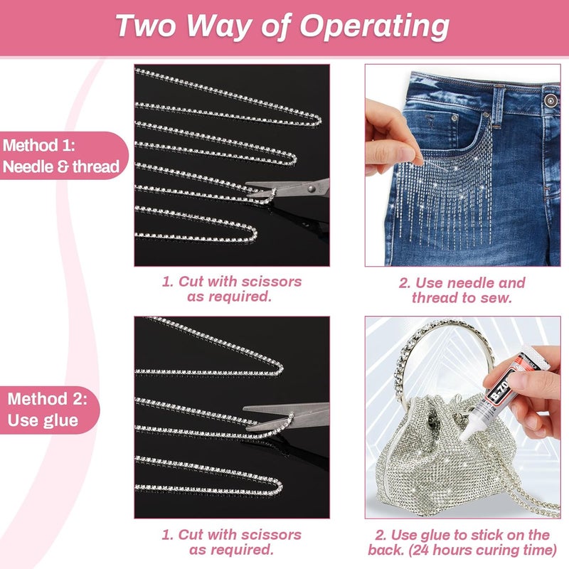 LifeisLuck B7000 Clear Glue Crystal Rhinestone Close Chain Trim, 8 Yards 2MM Silver Rhinestone Chain Clear Beads for Sewing Clothes Cups DIY Craft Jewelry Wedding Bouquet Decoration - Image 5